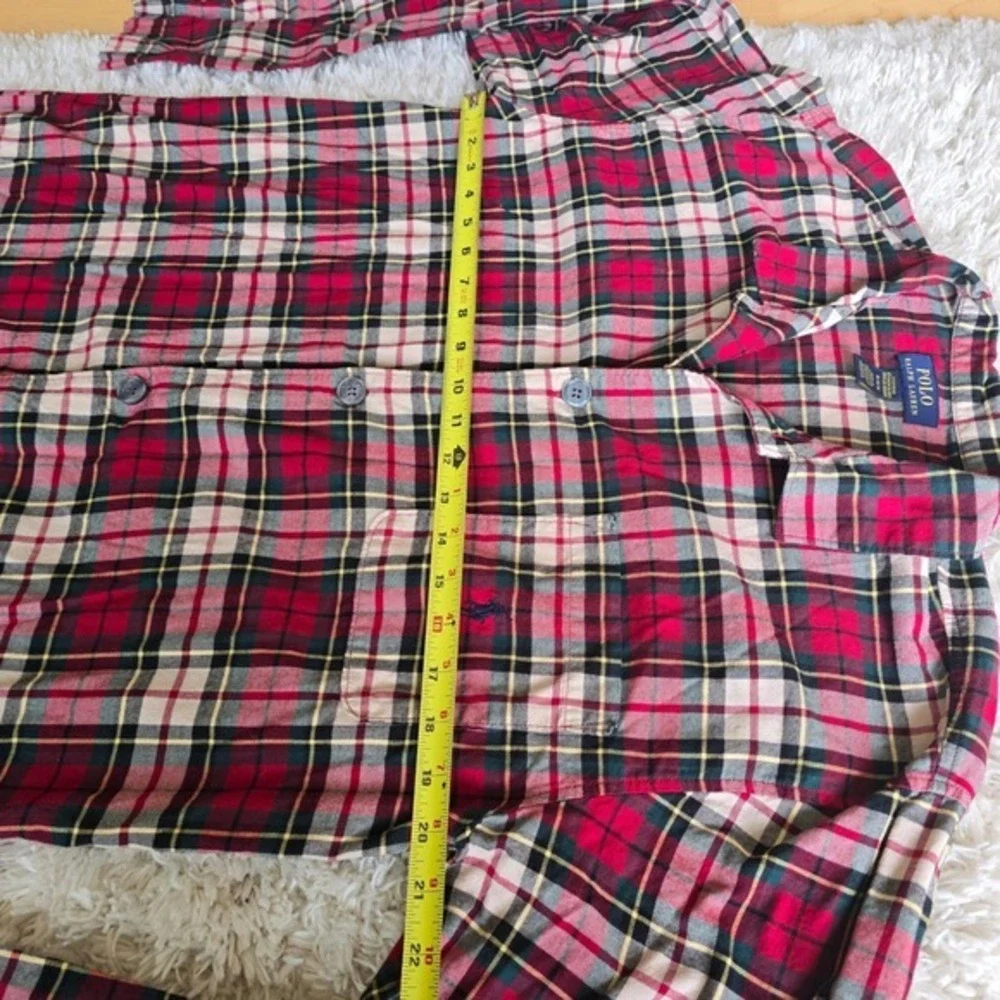 Polo Ralph Lauren Red Plaid Flannel Pajama Sleep Shirt Womens Sz M Long‎ Sleeve